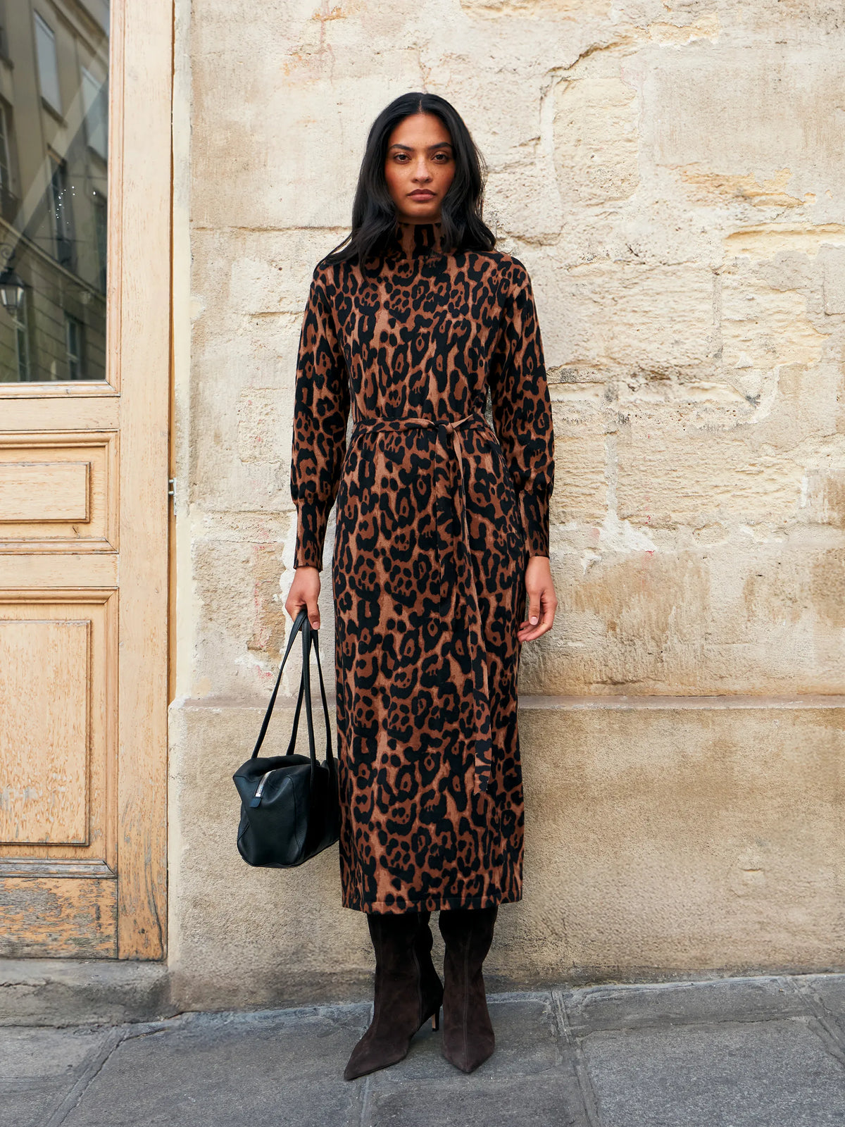 Leopard-Print Cotton and Cashmere-Blend Midi Dress