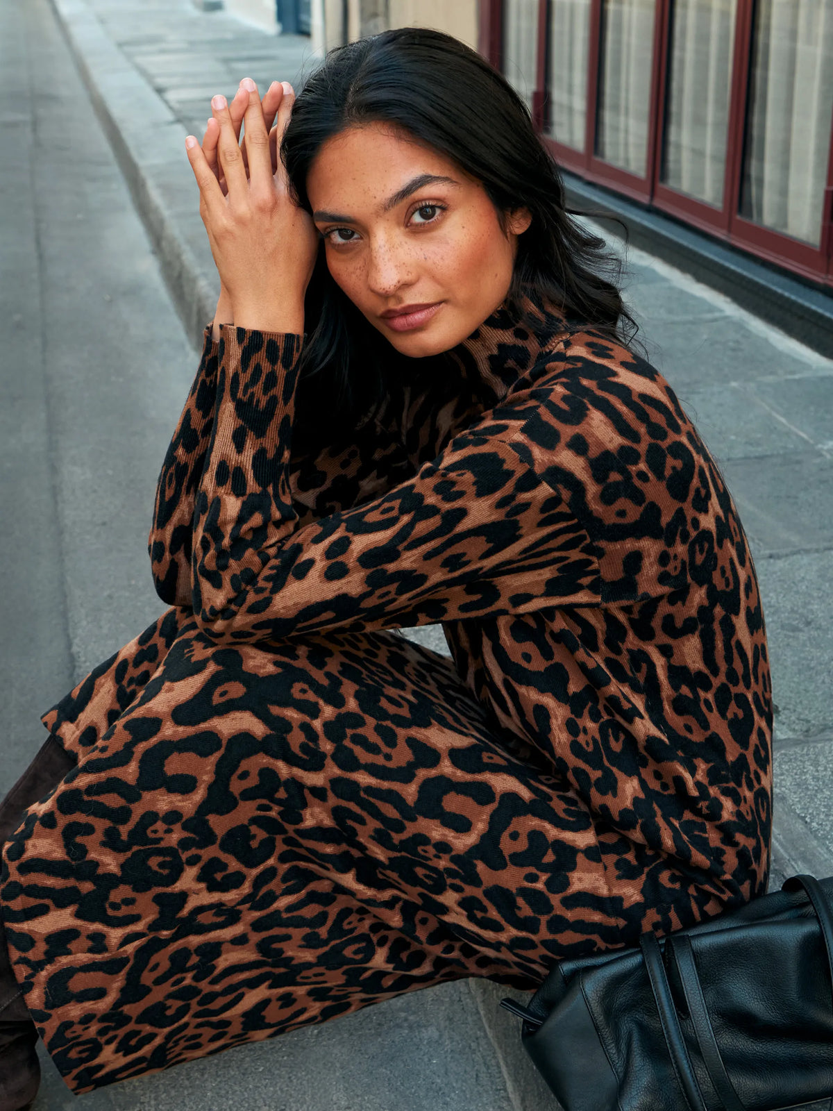 Leopard-Print Cotton and Cashmere-Blend Midi Dress