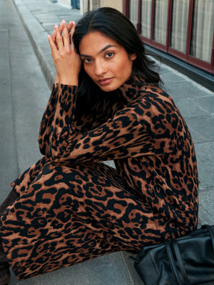 Leopard-Print Cotton and Cashmere-Blend Midi Dress
