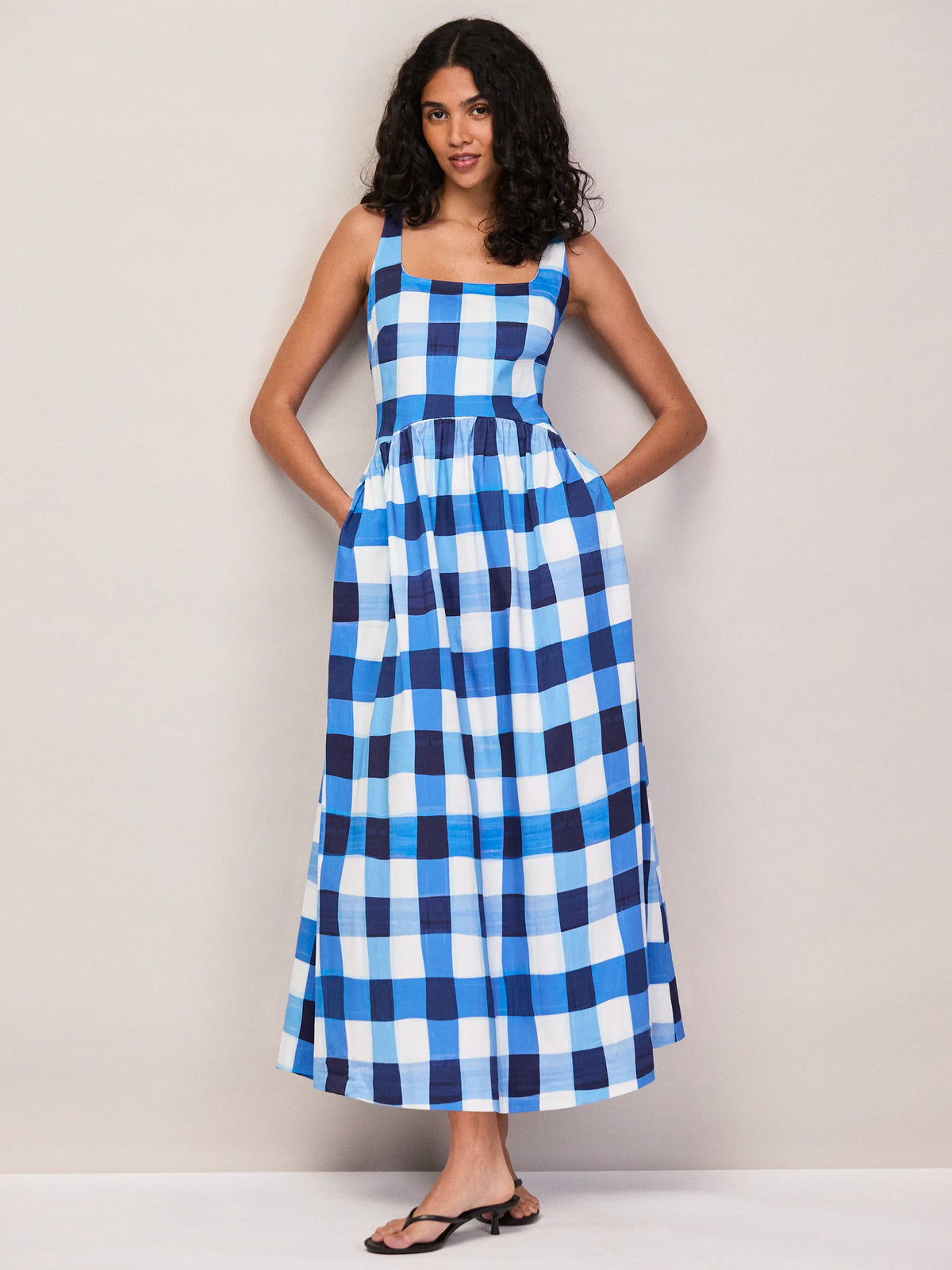 Raya Blue Gingham Square Neck Dress