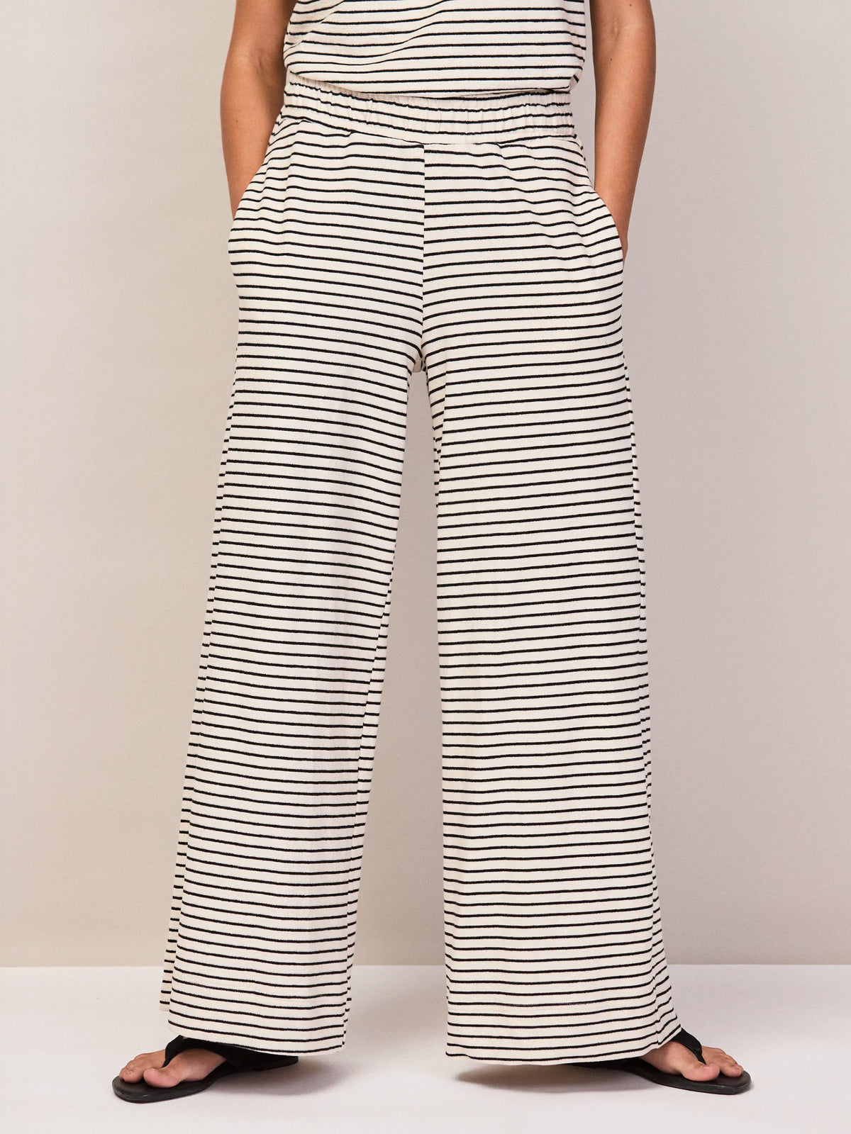 Black and White Stripe Cotton-Jersey Trousers