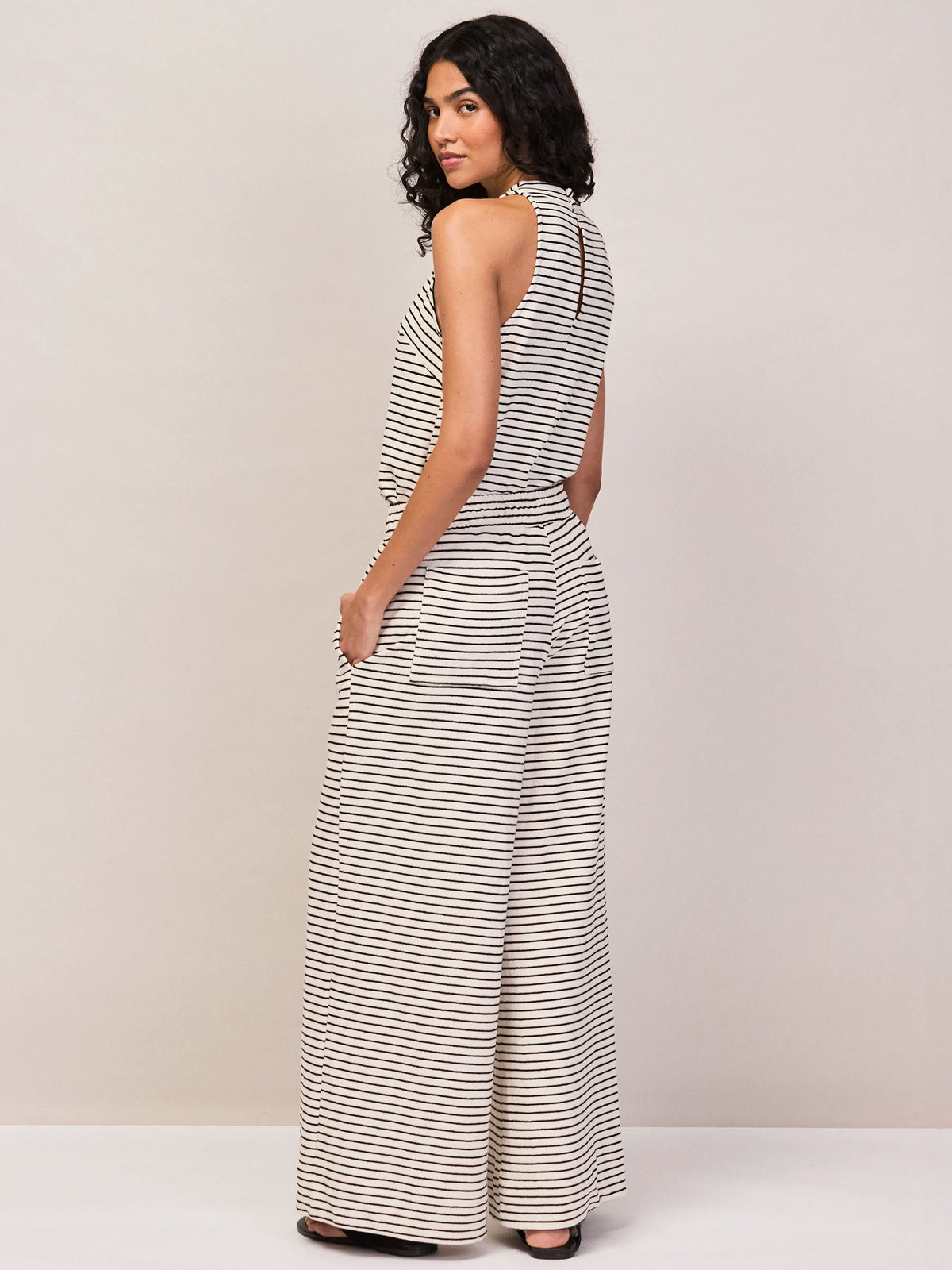 Black and White Stripe Cotton-Jersey Trousers