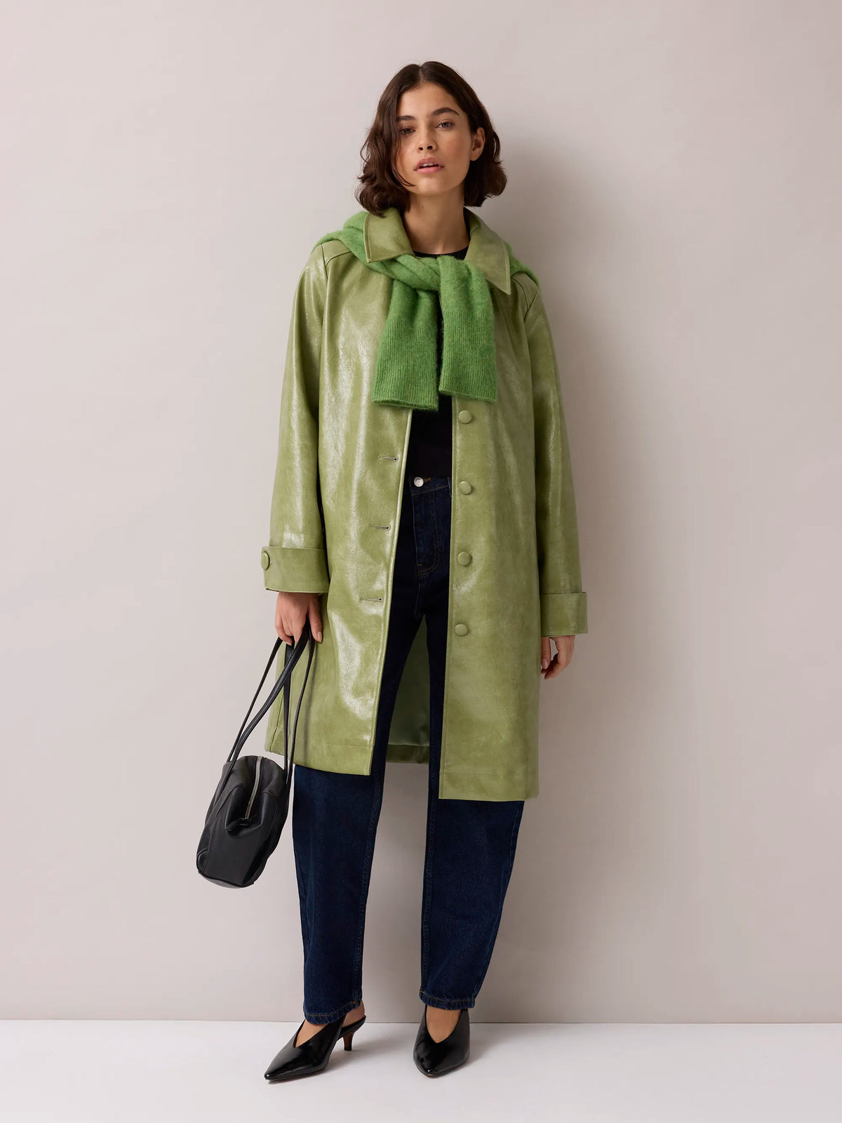 Green Faux Leather Car Coat