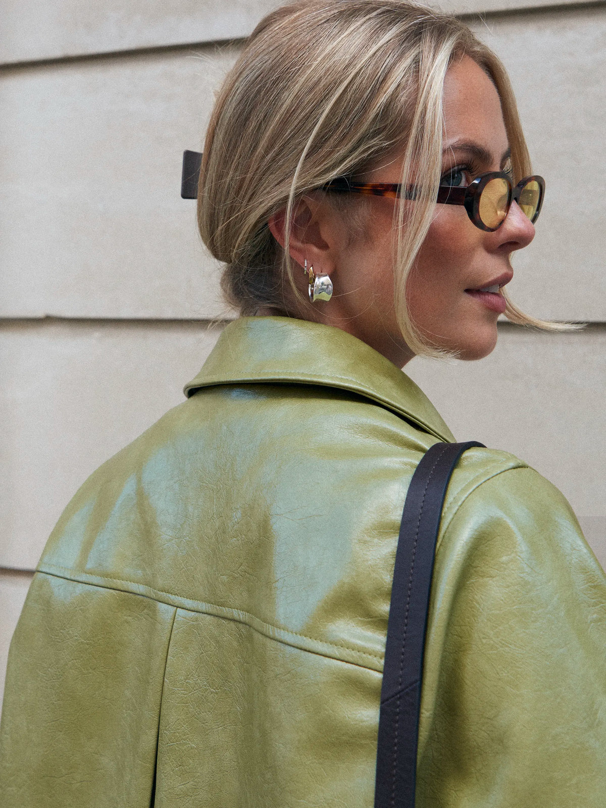 Green Faux Leather Car Coat