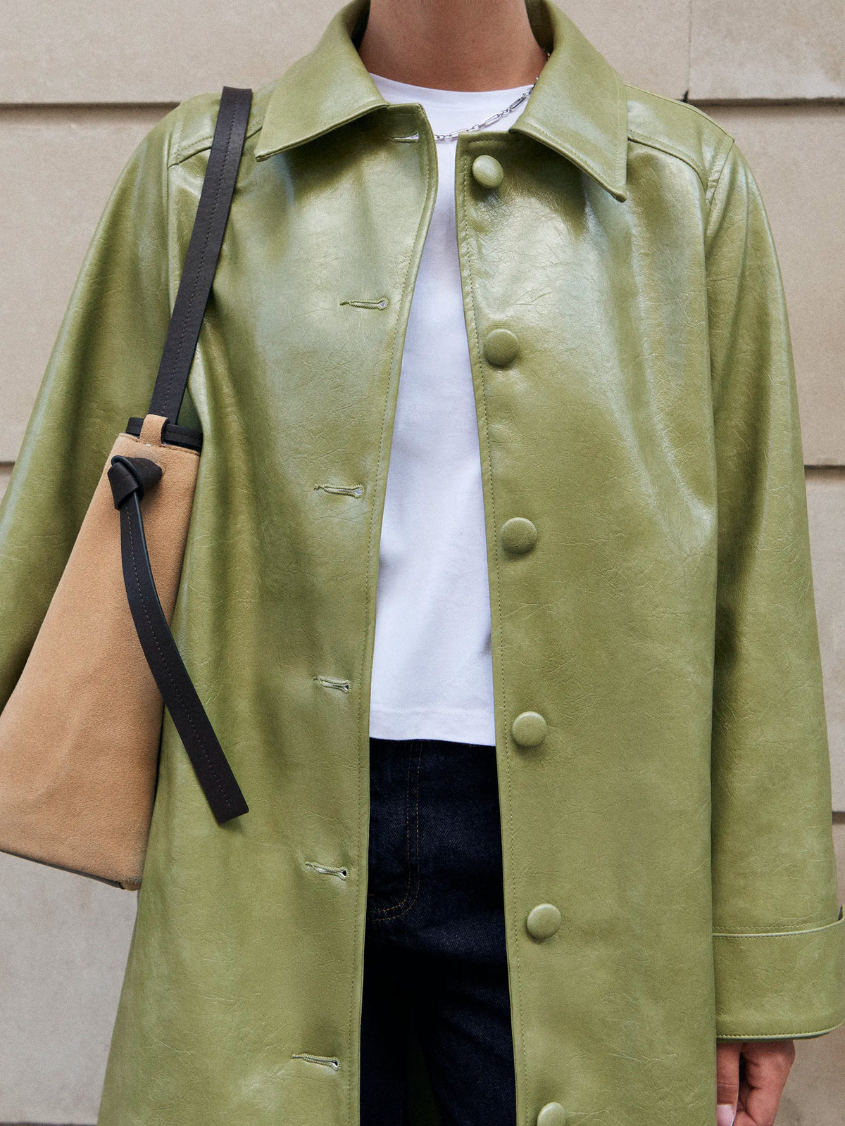 Green Faux Leather Car Coat