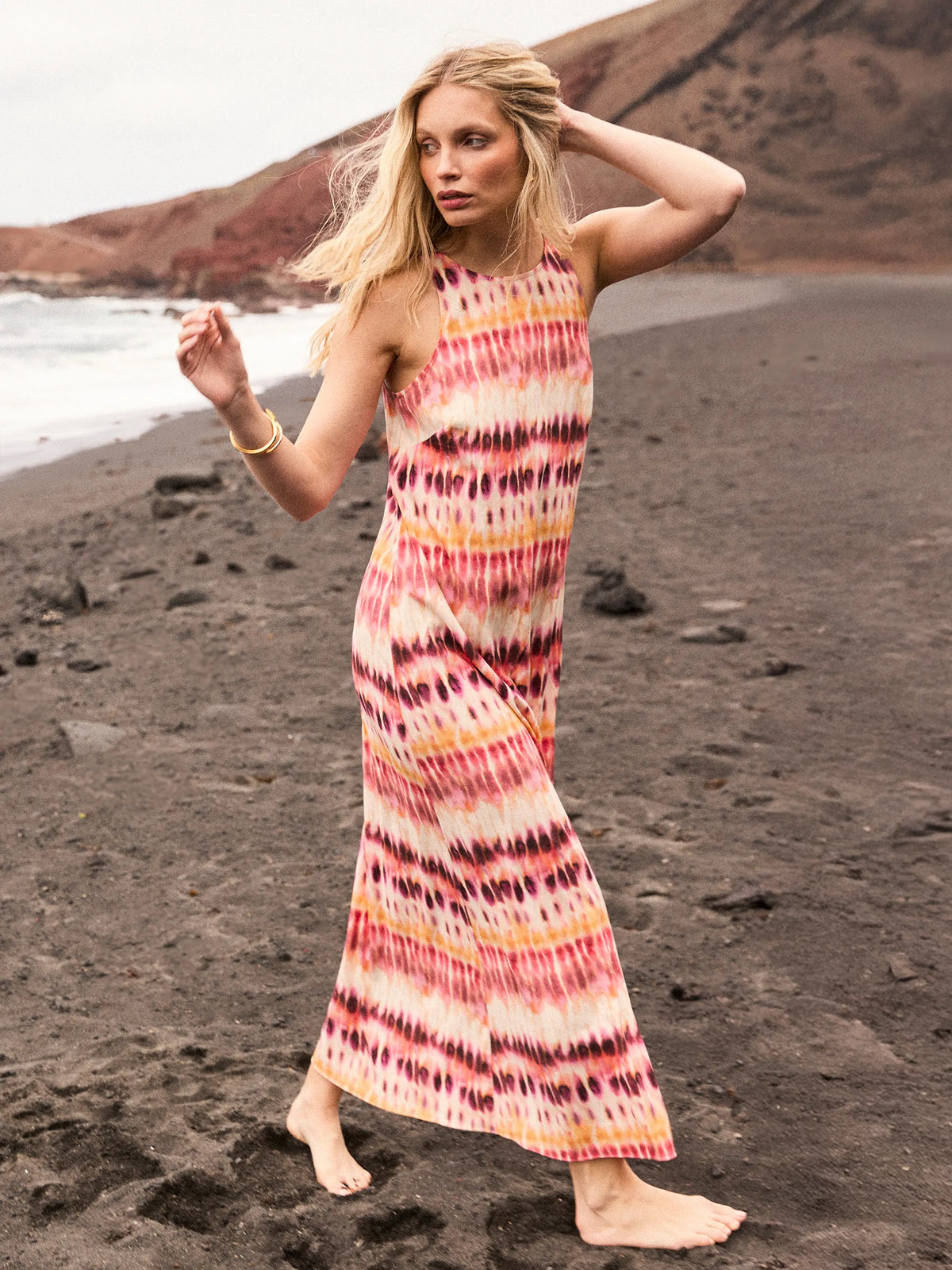 Pink Tie Dye Print Dress Resort Holiday