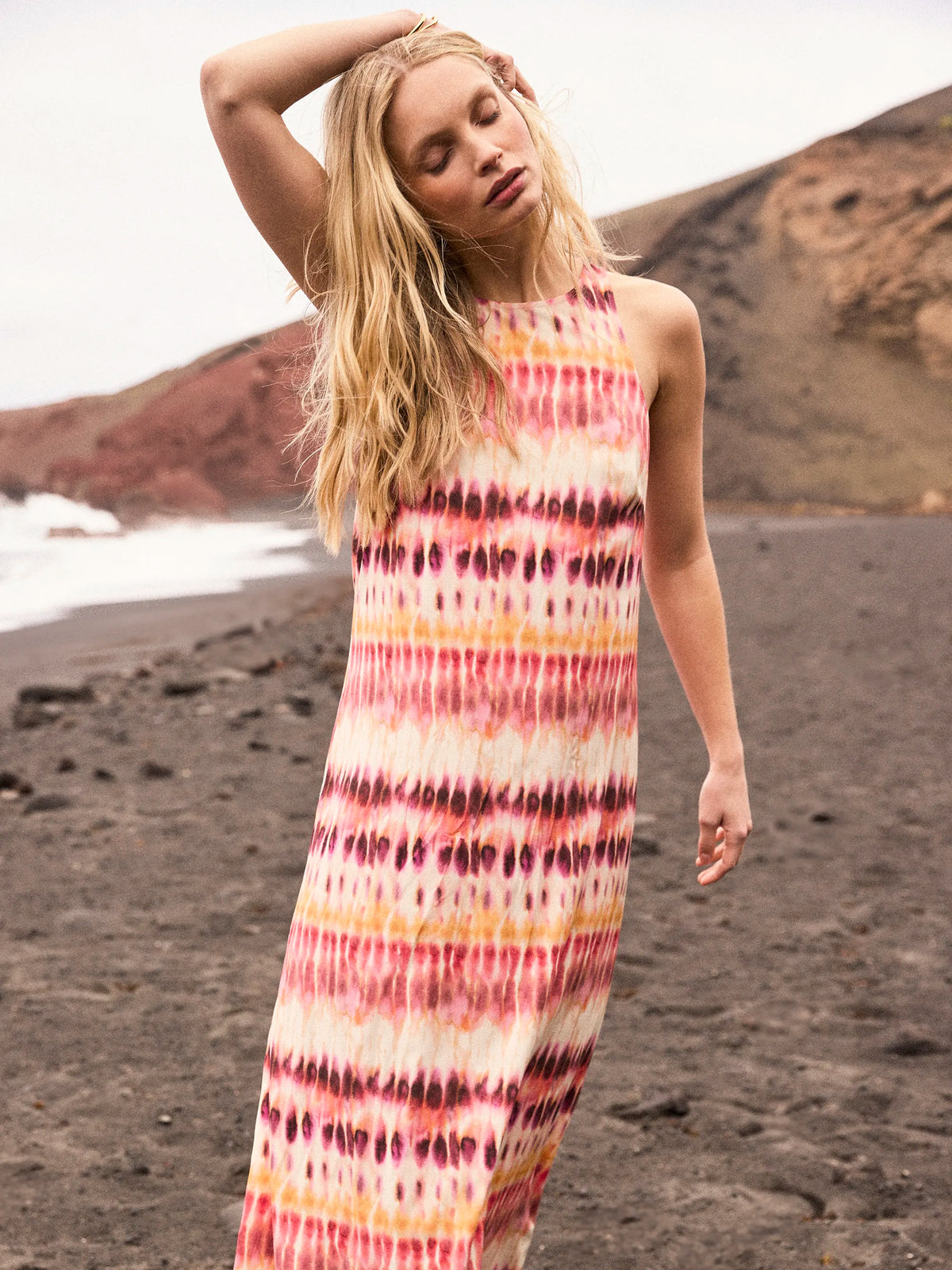 Pink Tie Dye Print Dress Resort Holiday