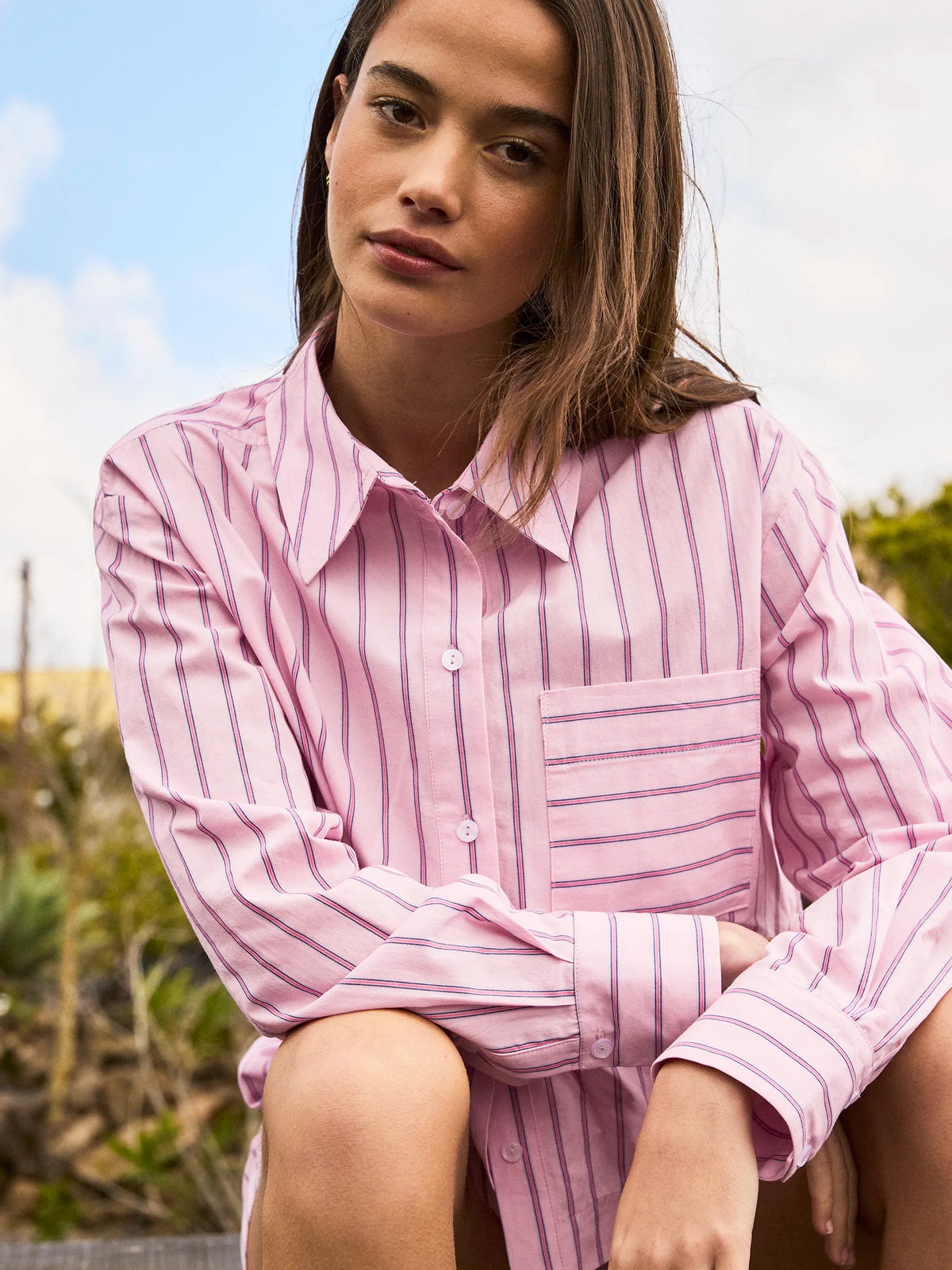 Pink Stripe Cotton Shirt Resort Wear Co-Ord
