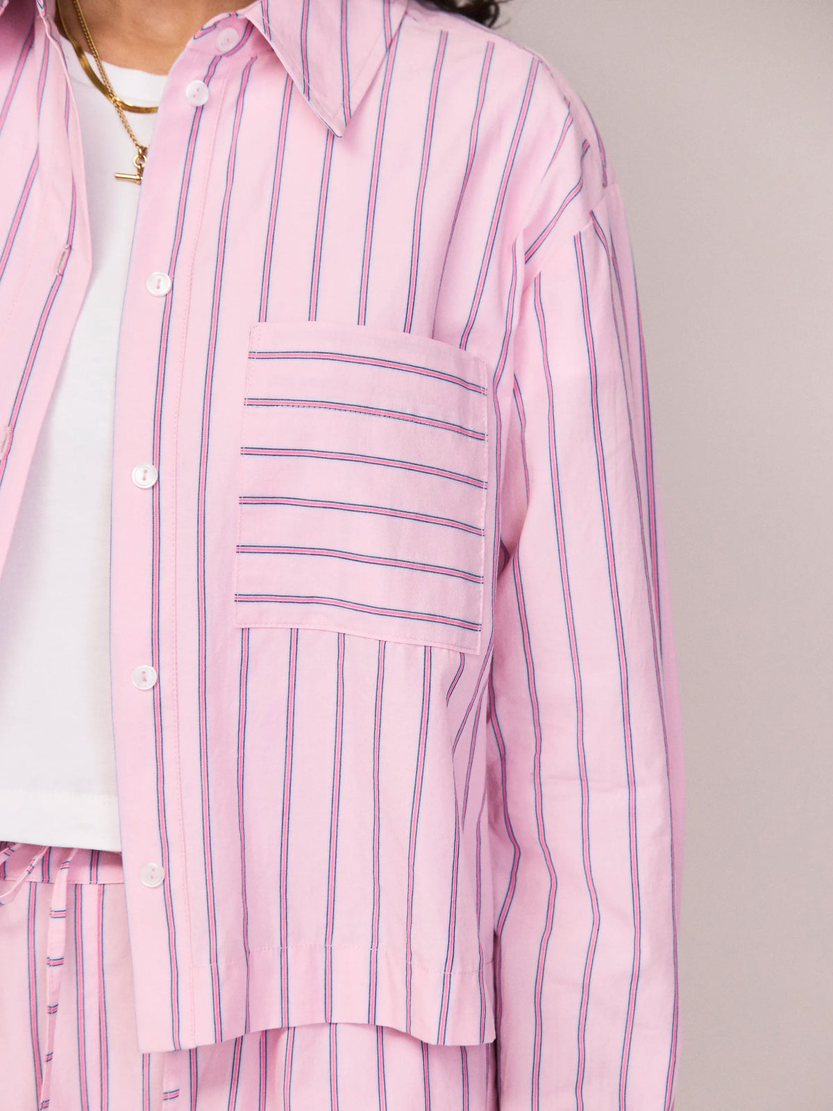 Pink Stripe Cotton Shirt Resort Wear Co-Ord