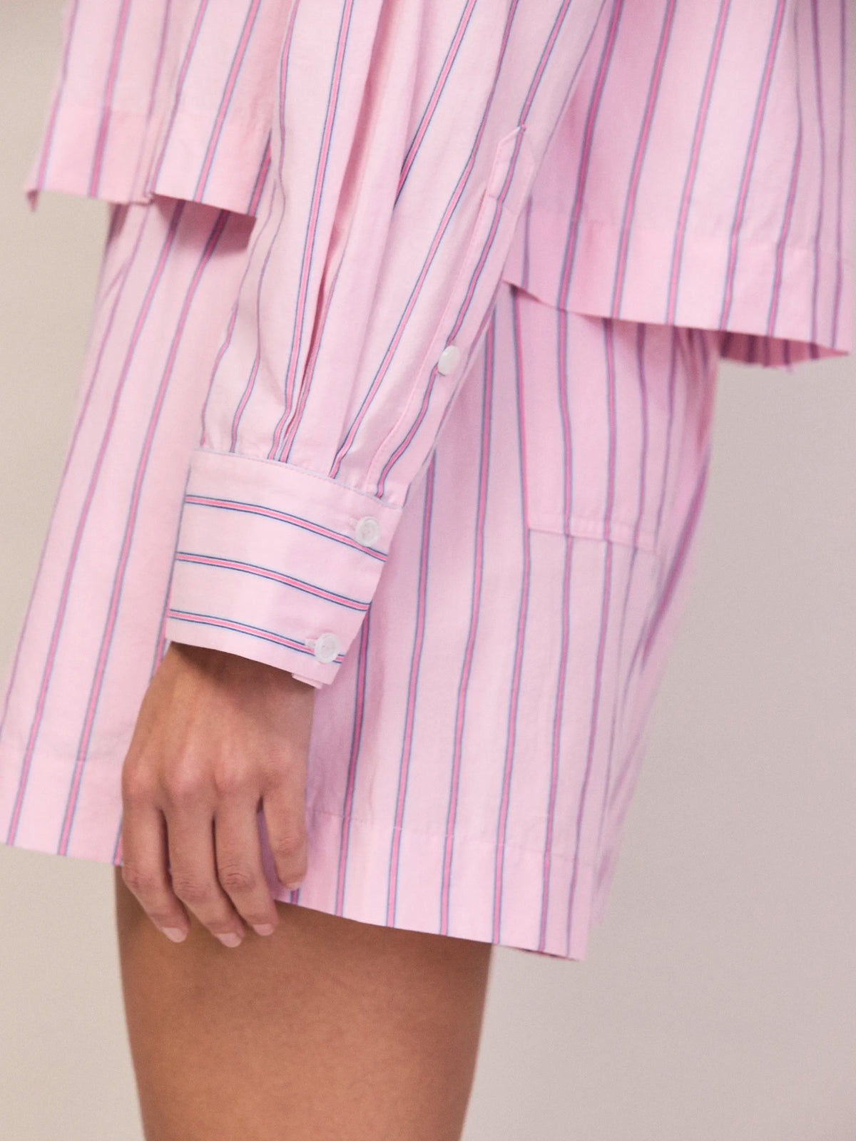Pink Stripe Cotton Shirt Resort Wear Co-Ord
