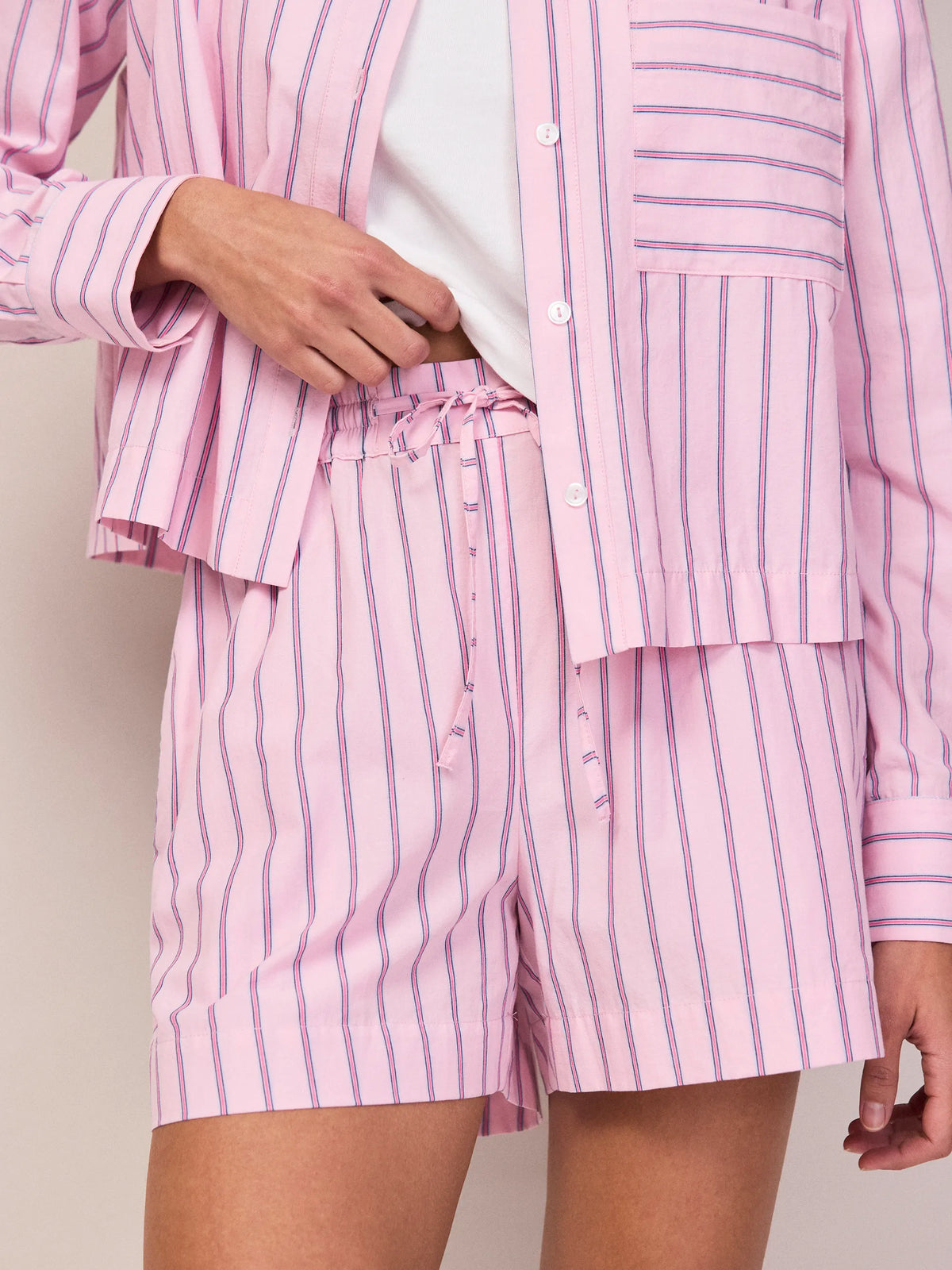 Pink Stripe Cotton Shorts