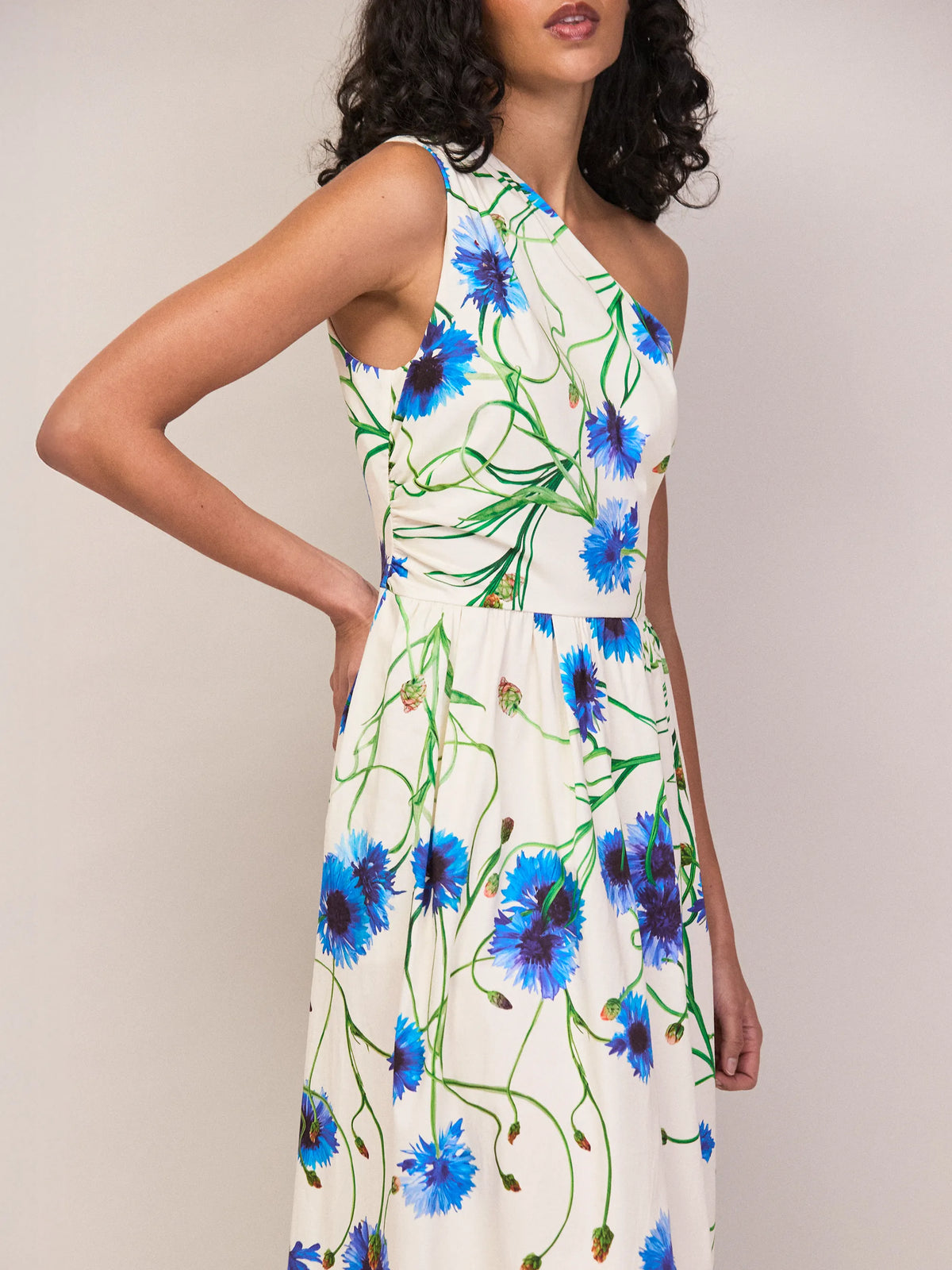Aubrey Clematis Print One Shoulder Dress