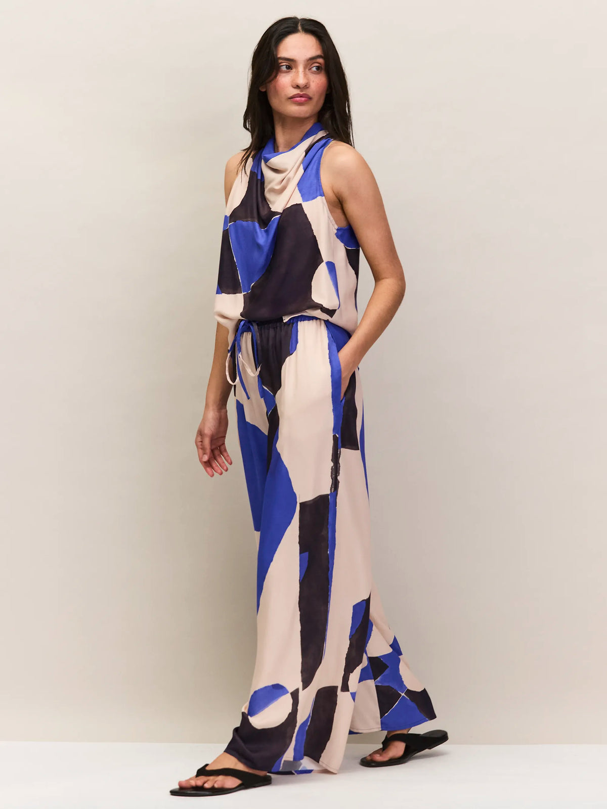 Blue Abstract Print Trousers