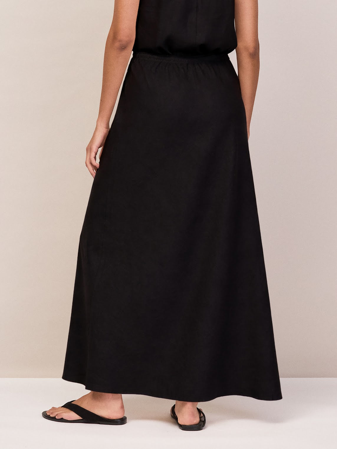 Black Bias Skirt With Linen Resort Co-Ord