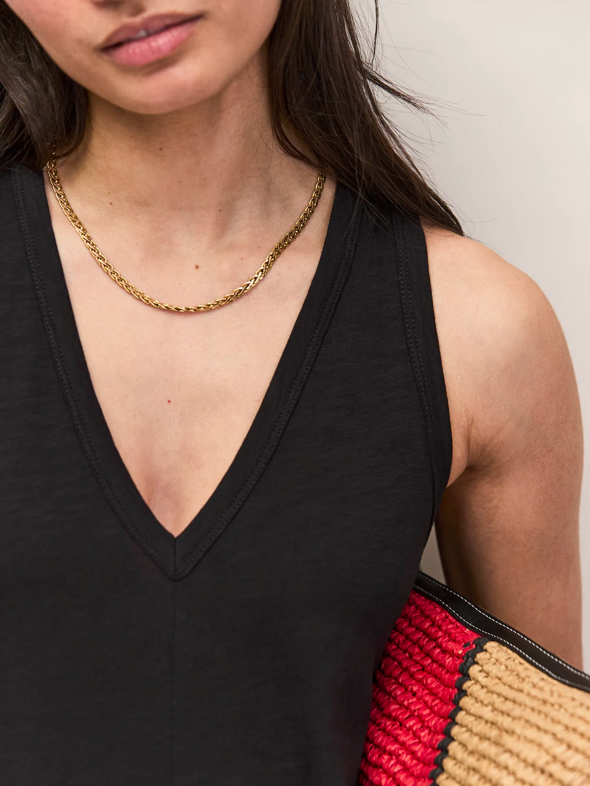 Black Slub Jersey V-Neck Midi Dress