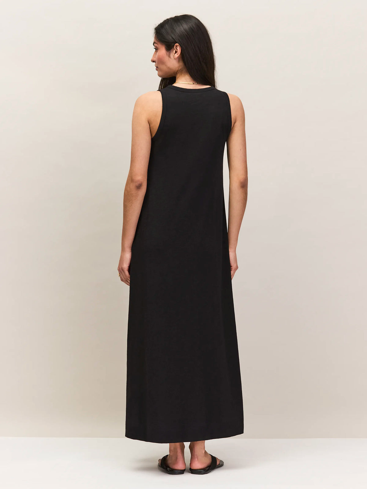 Black Slub Jersey V-Neck Midi Dress