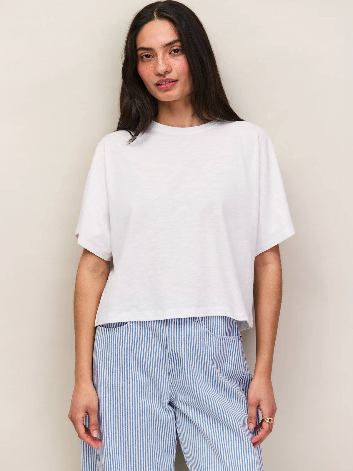 White Slub Jersey Cropped Tee