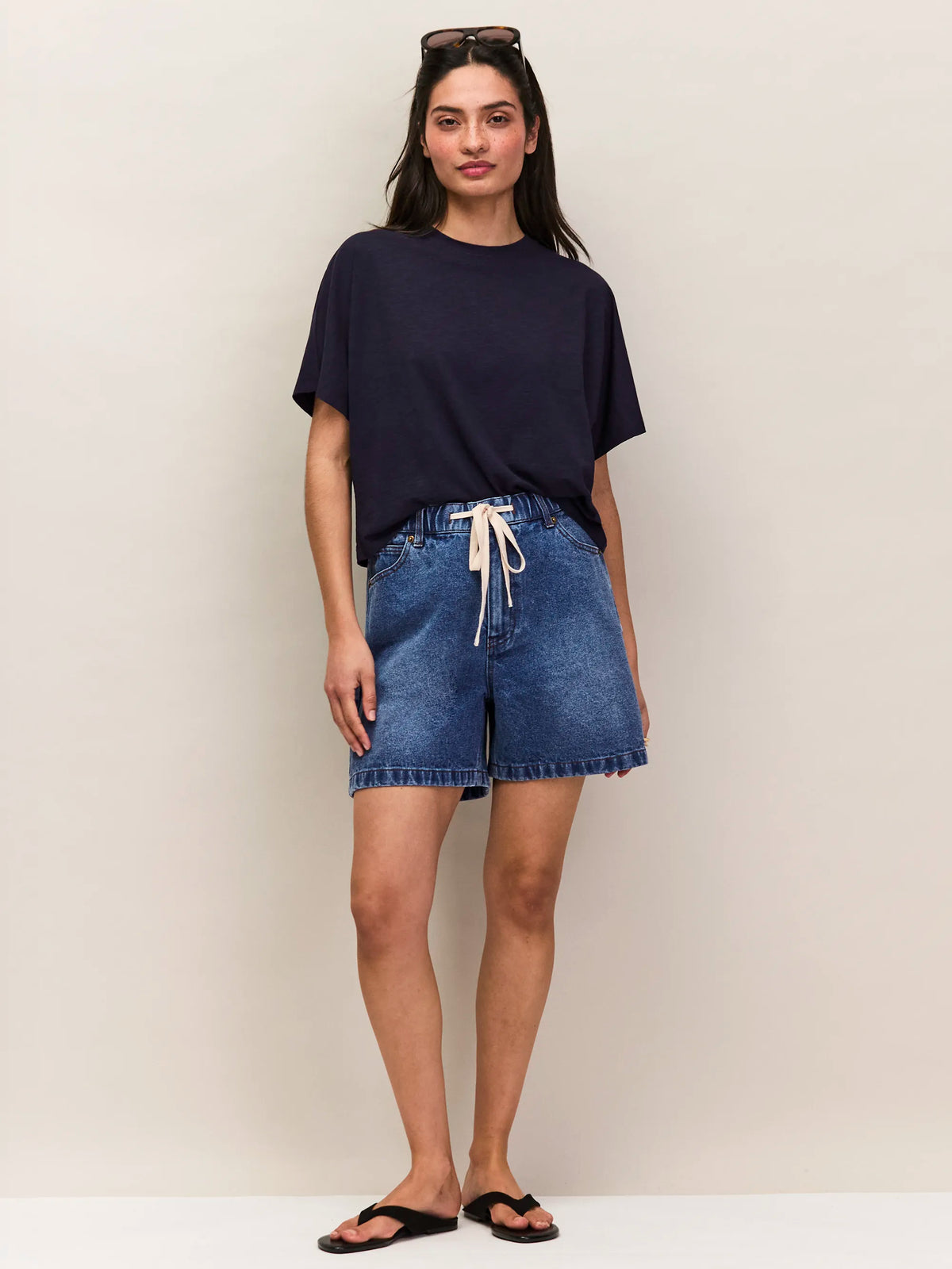 Navy Slub Jersey Cropped Tee