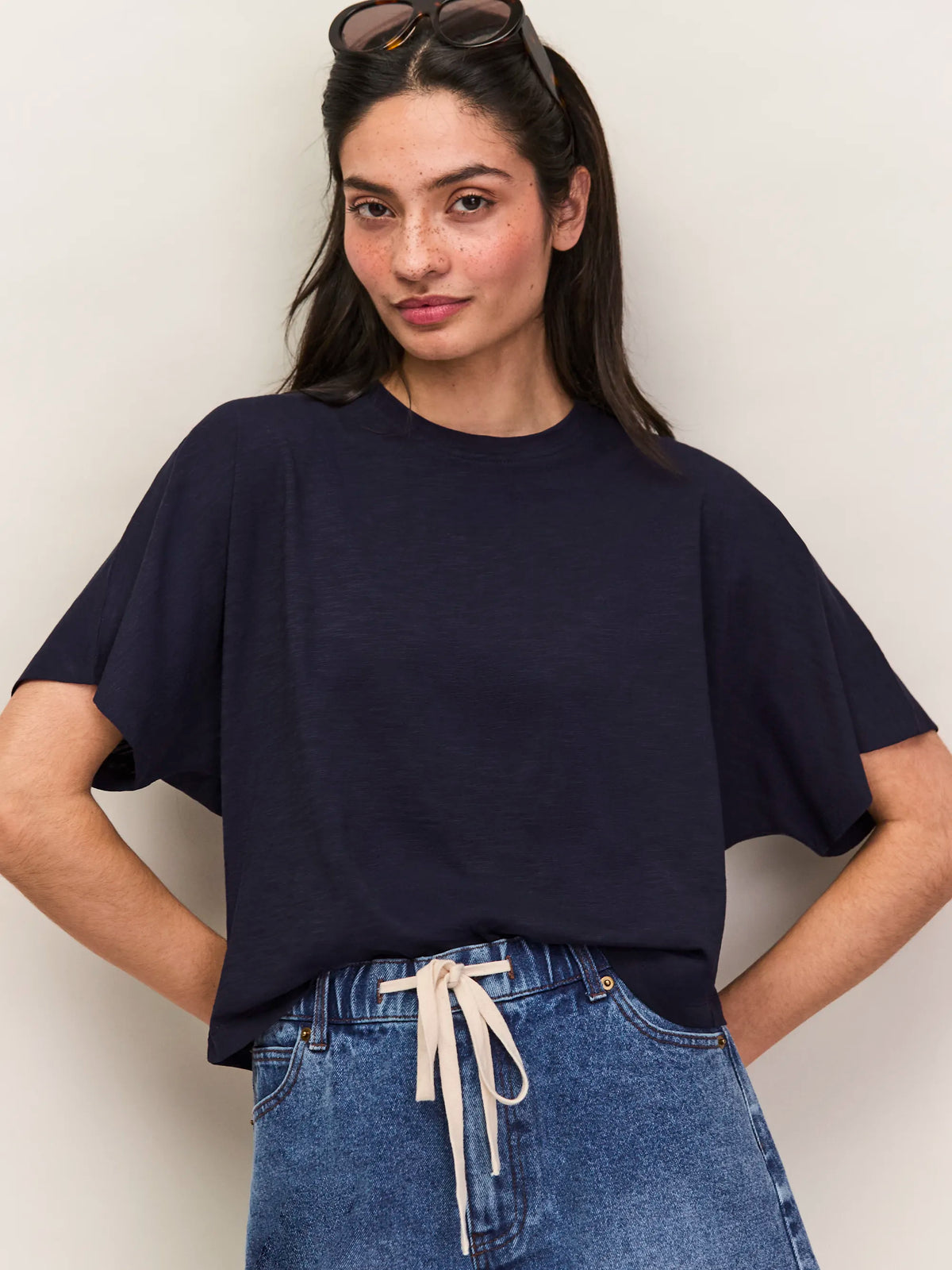 Navy Slub Jersey Cropped Tee