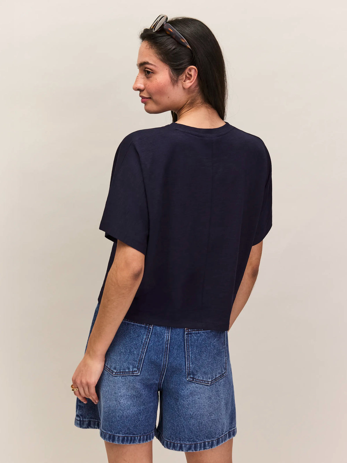 Navy Slub Jersey Cropped Tee