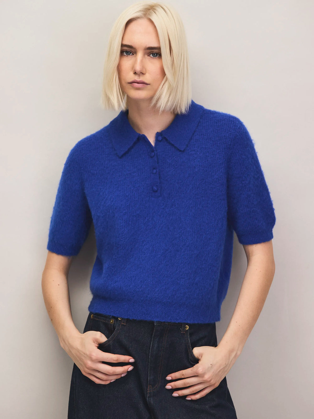 Blue mohair blend knit top