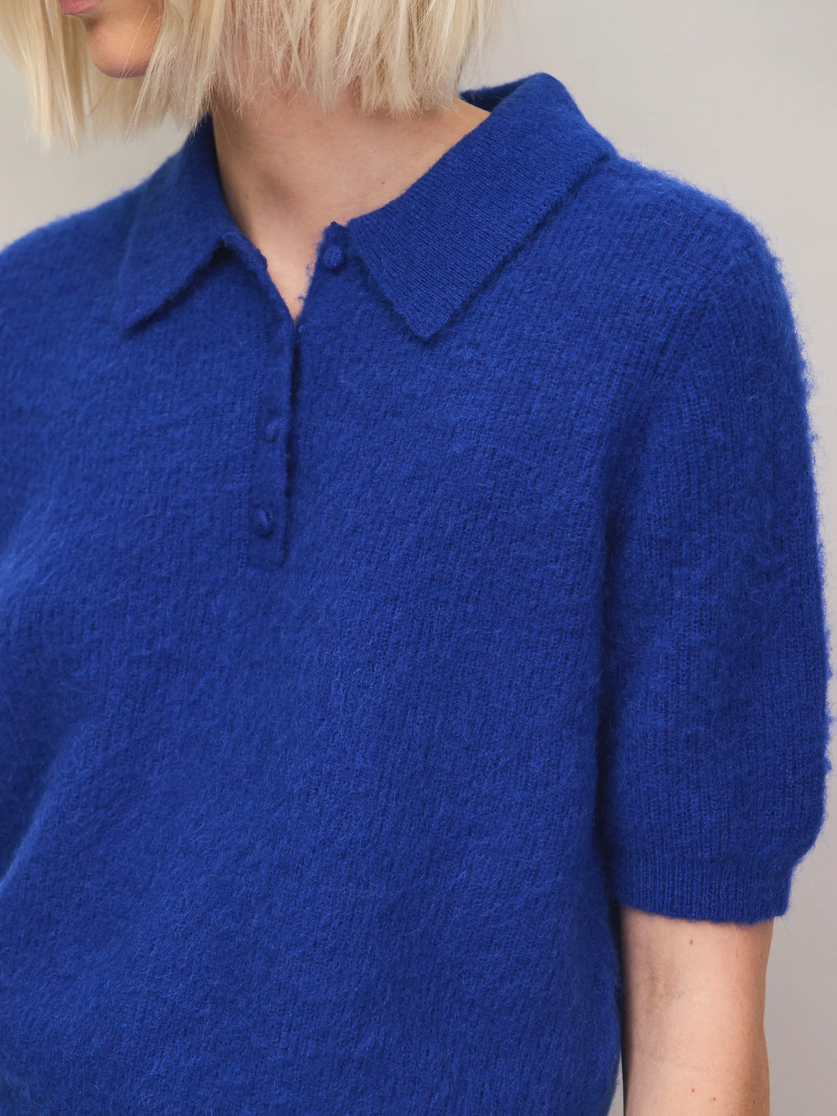 Blue mohair blend knit top