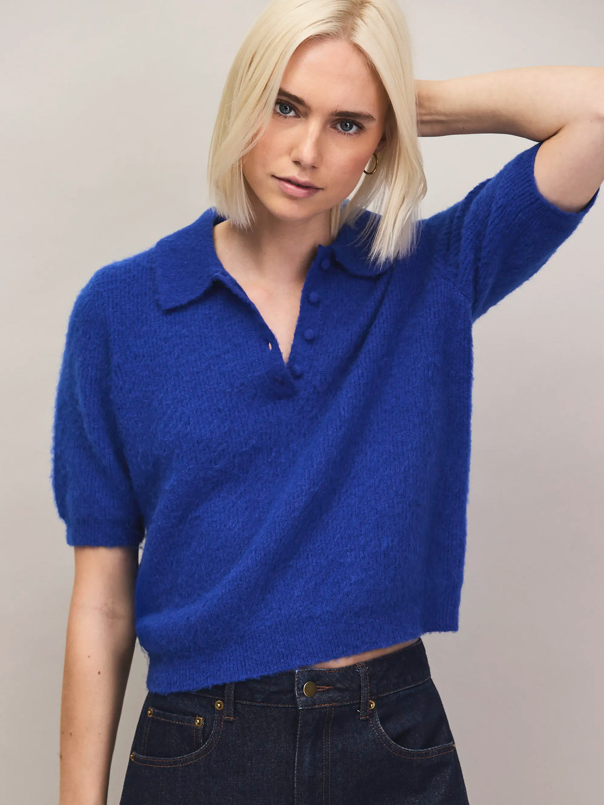 Blue mohair blend knit top