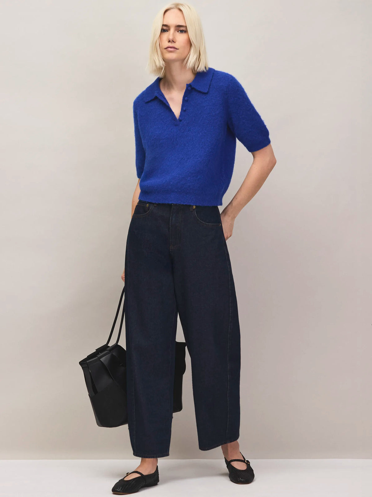 Blue mohair blend knit top