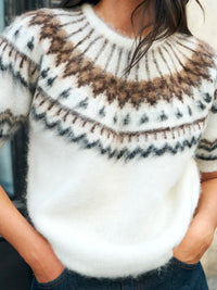 Ivory Fair Isle Brushed Knit Top With Wool And Mohair