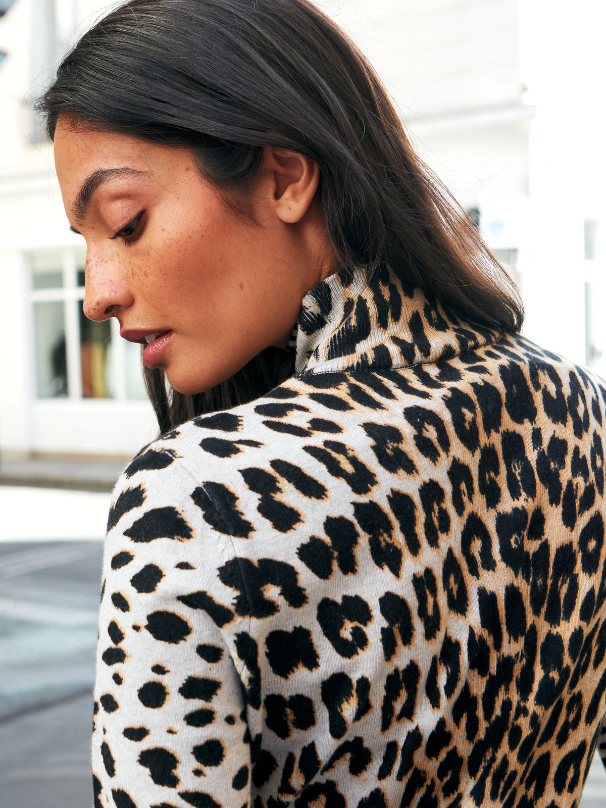 Leopard-Print Turtleneck Cotton and Cashmere-Blend Top