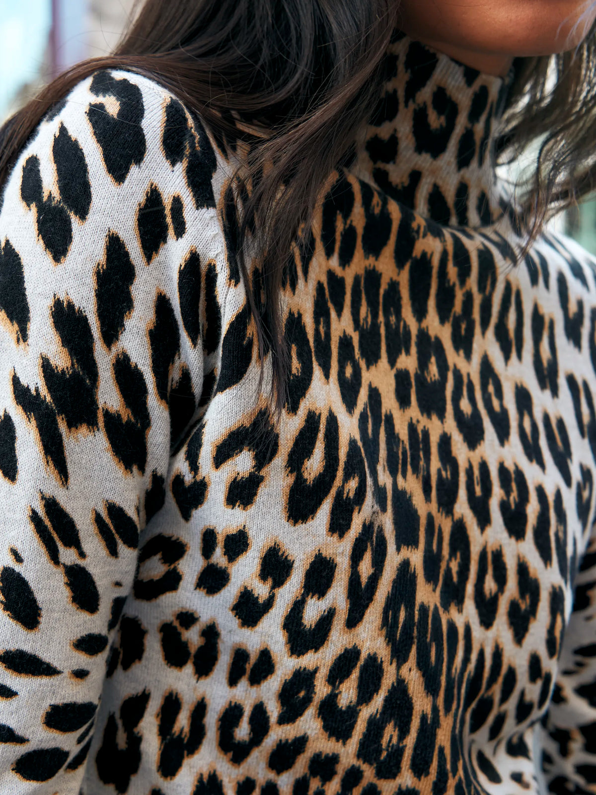 Leopard-Print Turtleneck Cotton and Cashmere-Blend Top