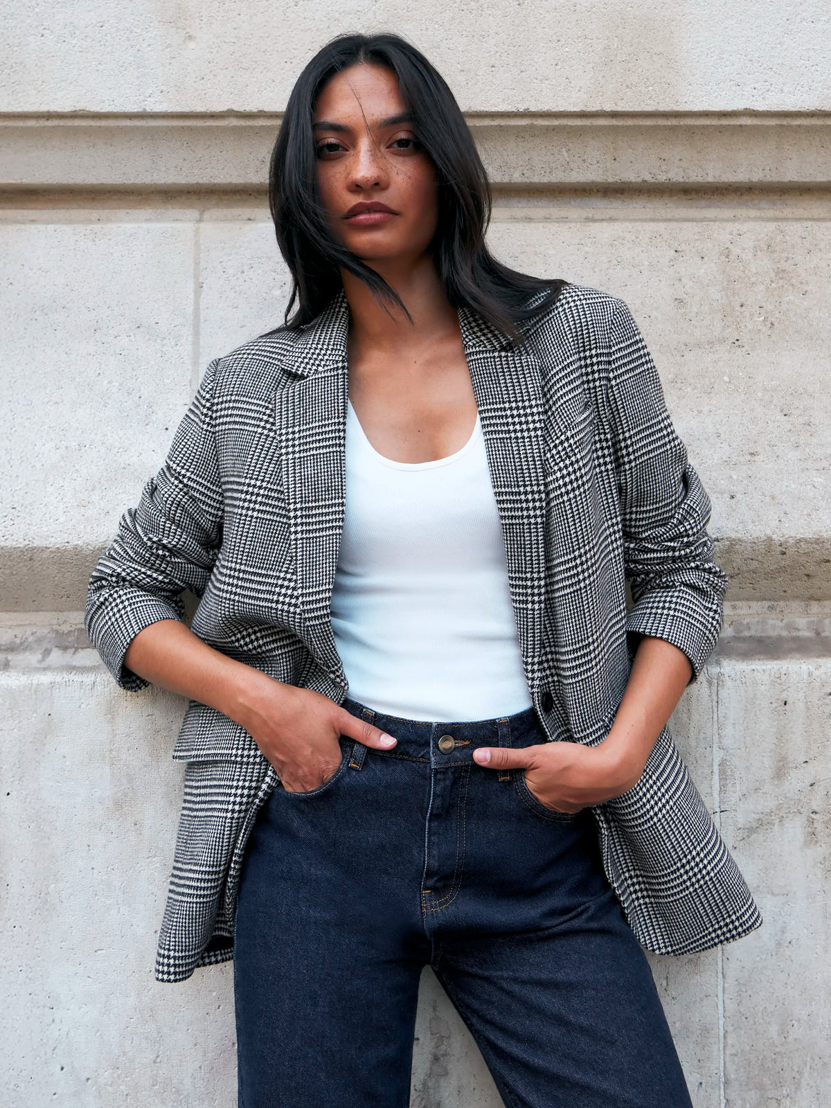 Mono check oversized blazer with wool
