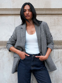 Mono check oversized blazer with wool