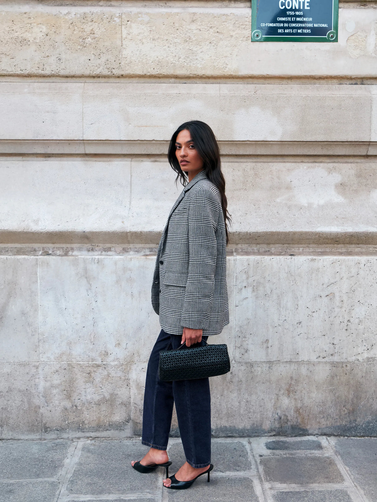 Mono check oversized blazer with wool