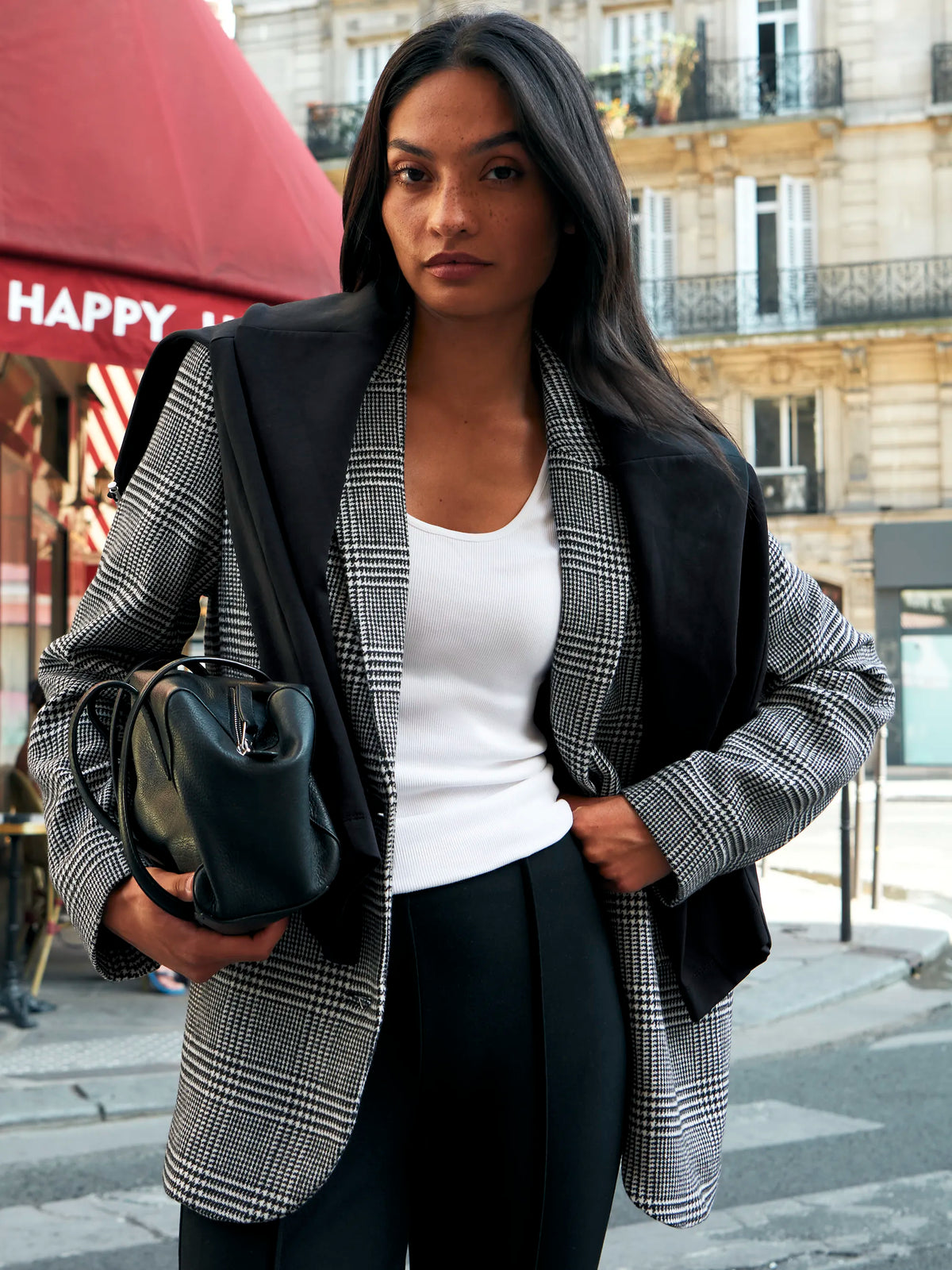 Mono check oversized blazer with wool