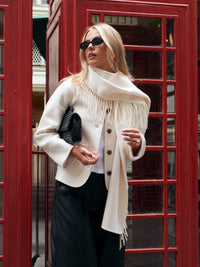 Cream Double-Faced Detachable Scarf Jacket With Wool