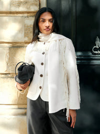 Cream Double-Faced Detachable Scarf Jacket With Wool