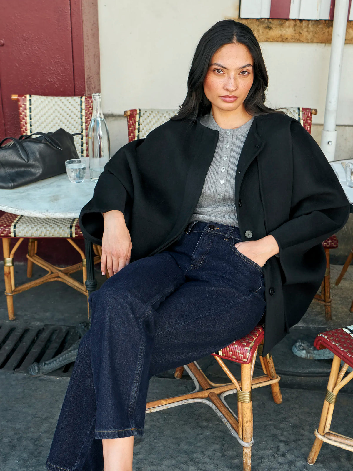 Black Double-Faced Neckerchief Cape With Wool