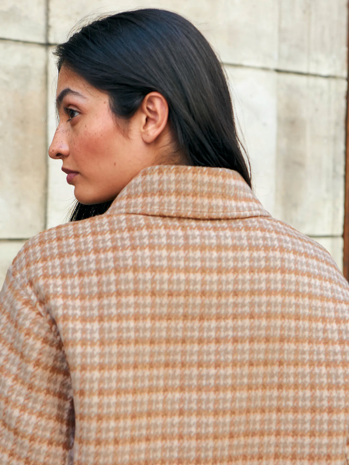 Camel Check Double-Faced Jacket With Wool