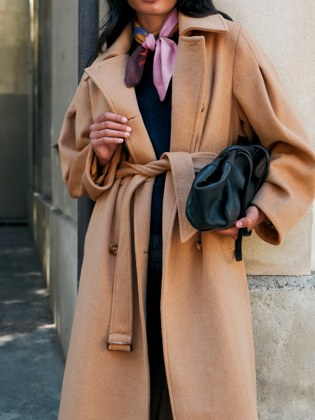 Camel Wool Blend Trench Coat