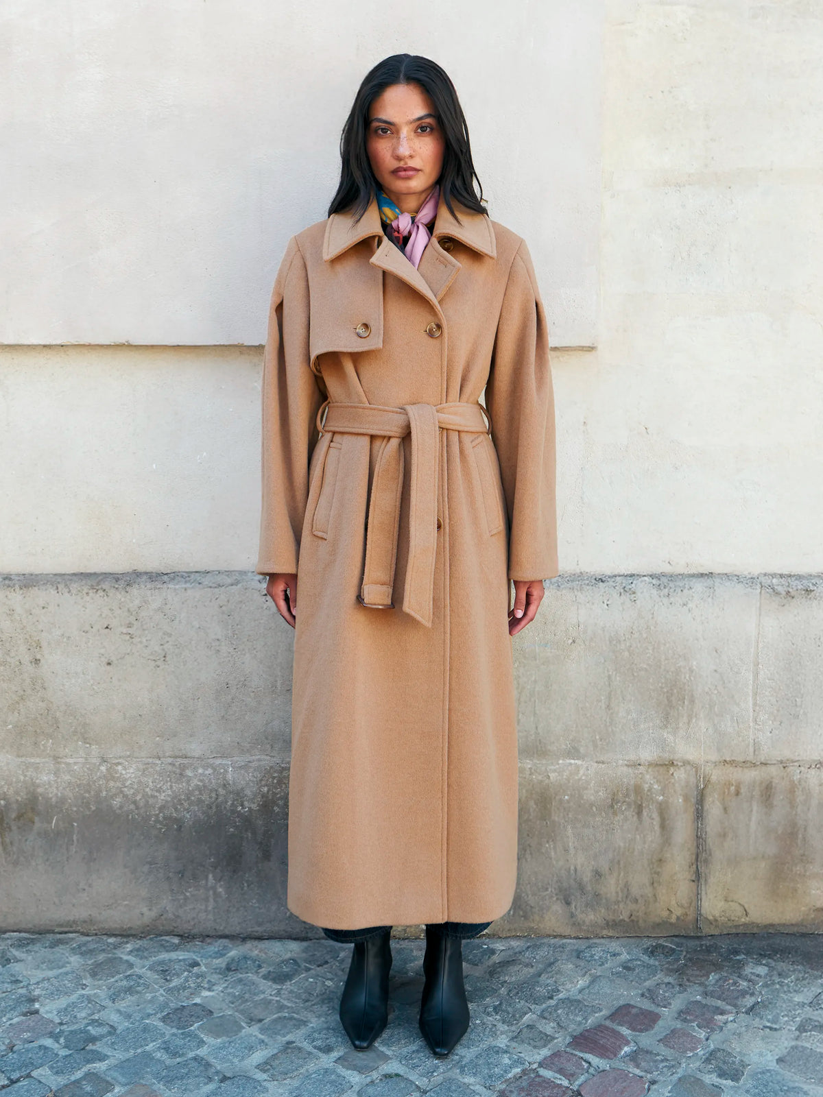 Camel Wool Blend Trench Coat