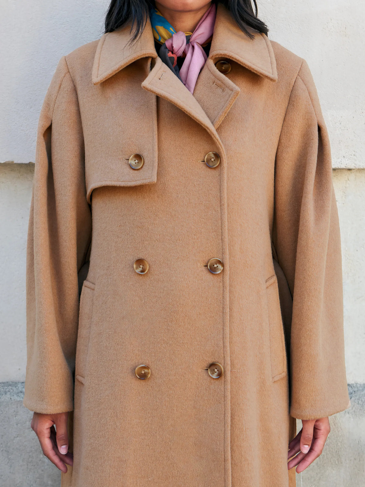 Camel Wool Blend Trench Coat