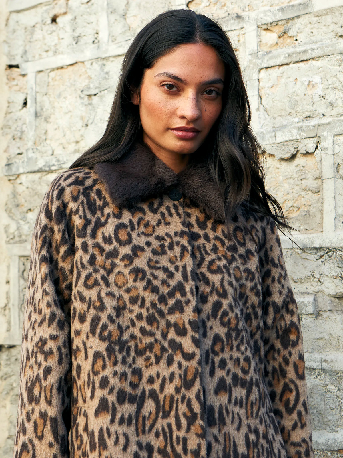 Petite Leopard Print Car Coat With Wool