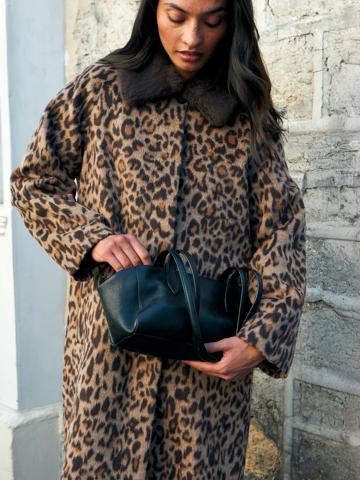 Leopard Print Car Coat With Wool