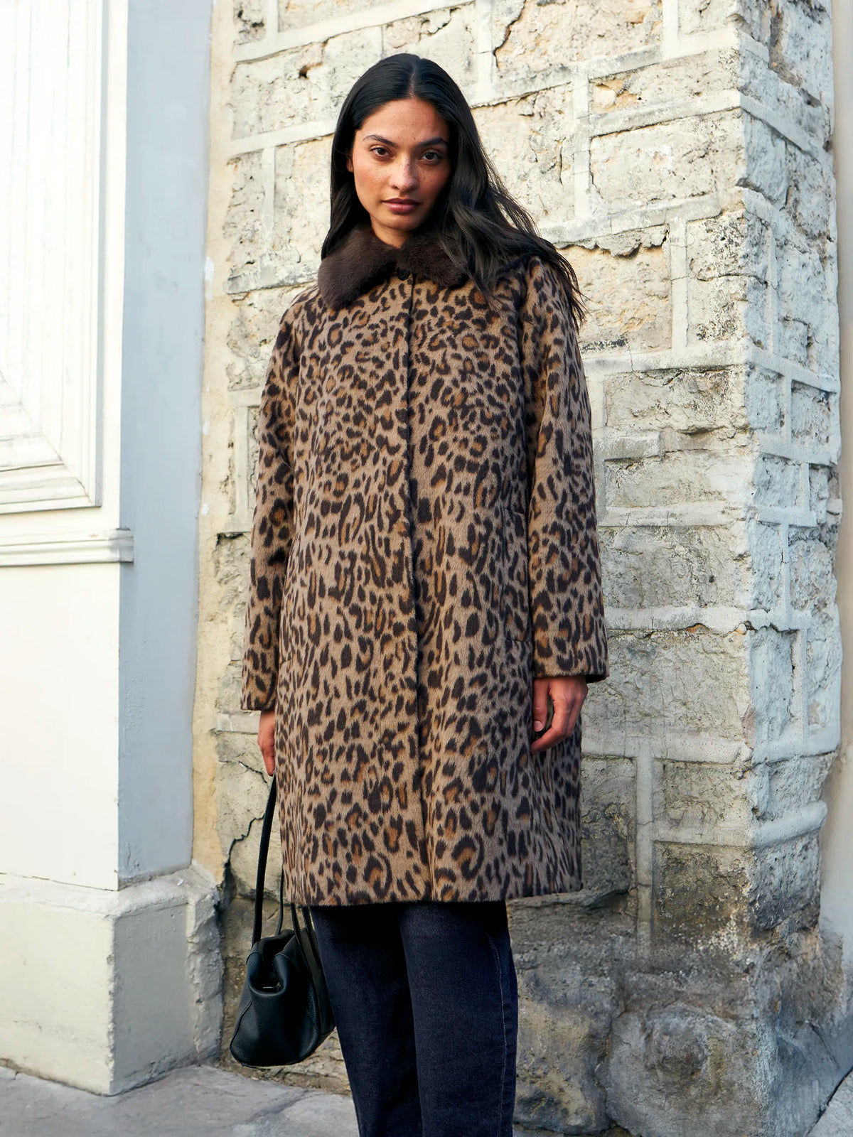 Leopard Print Car Coat With Wool