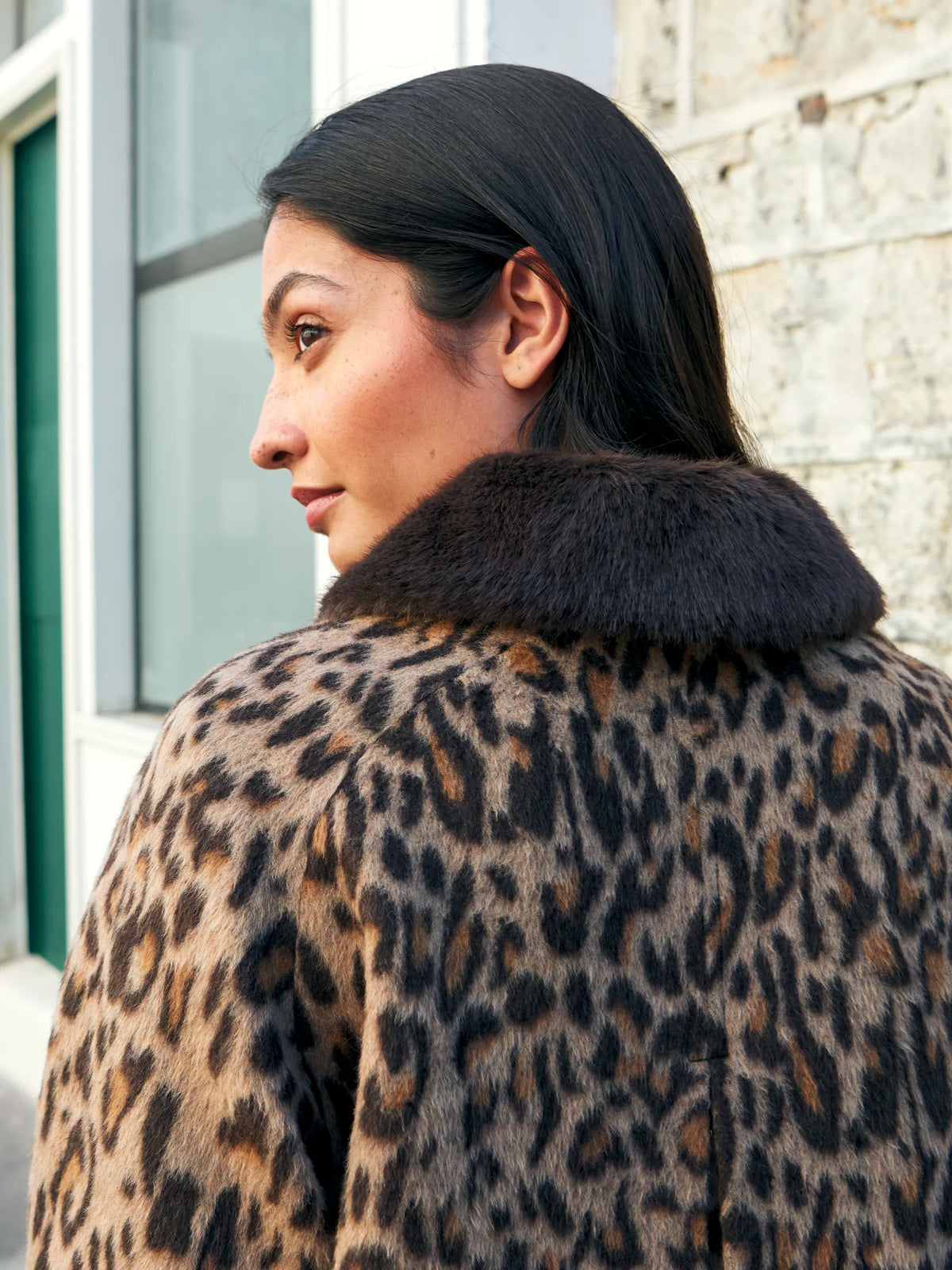 Petite Leopard Print Car Coat With Wool