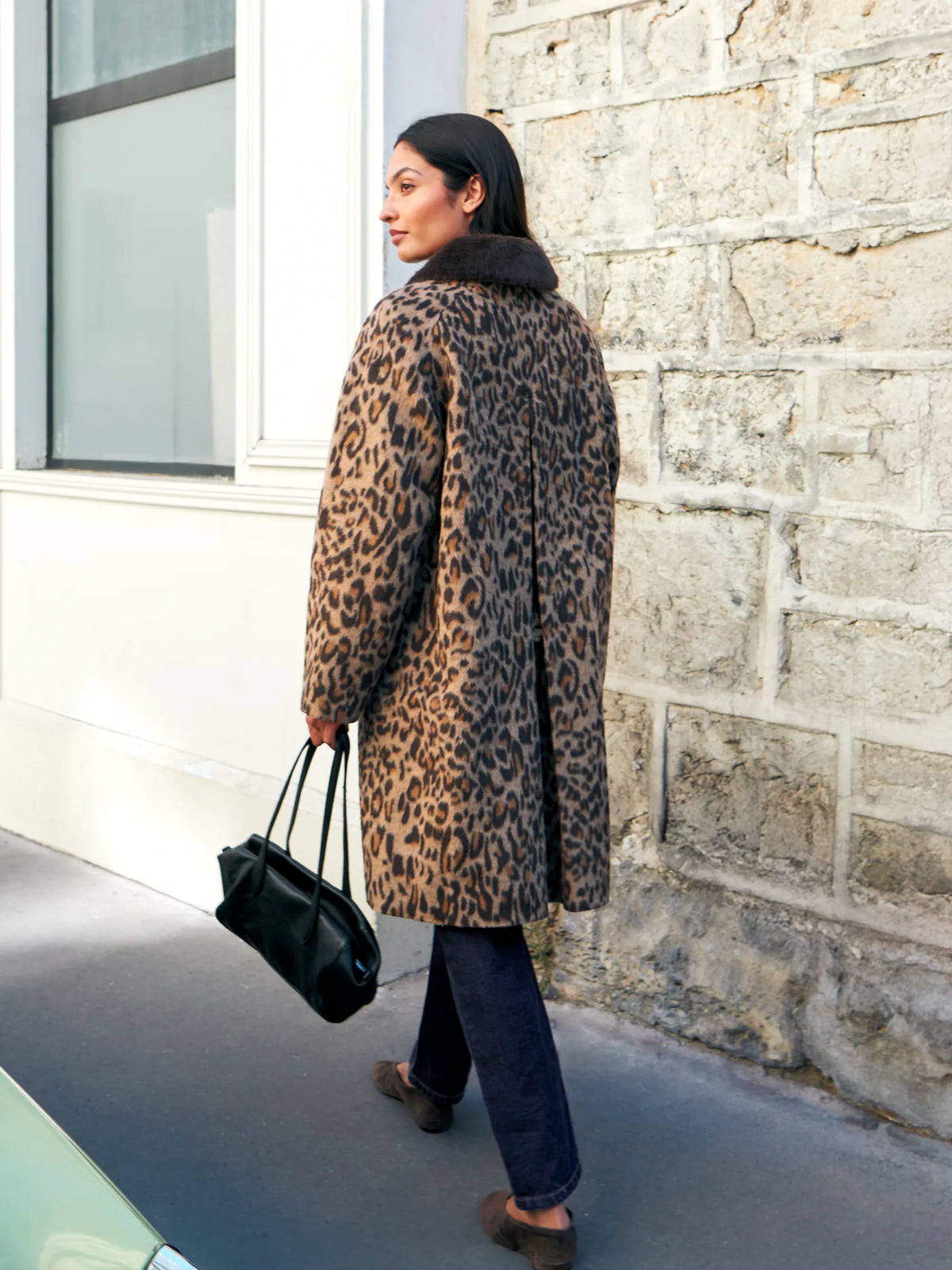 Petite Leopard Print Car Coat With Wool