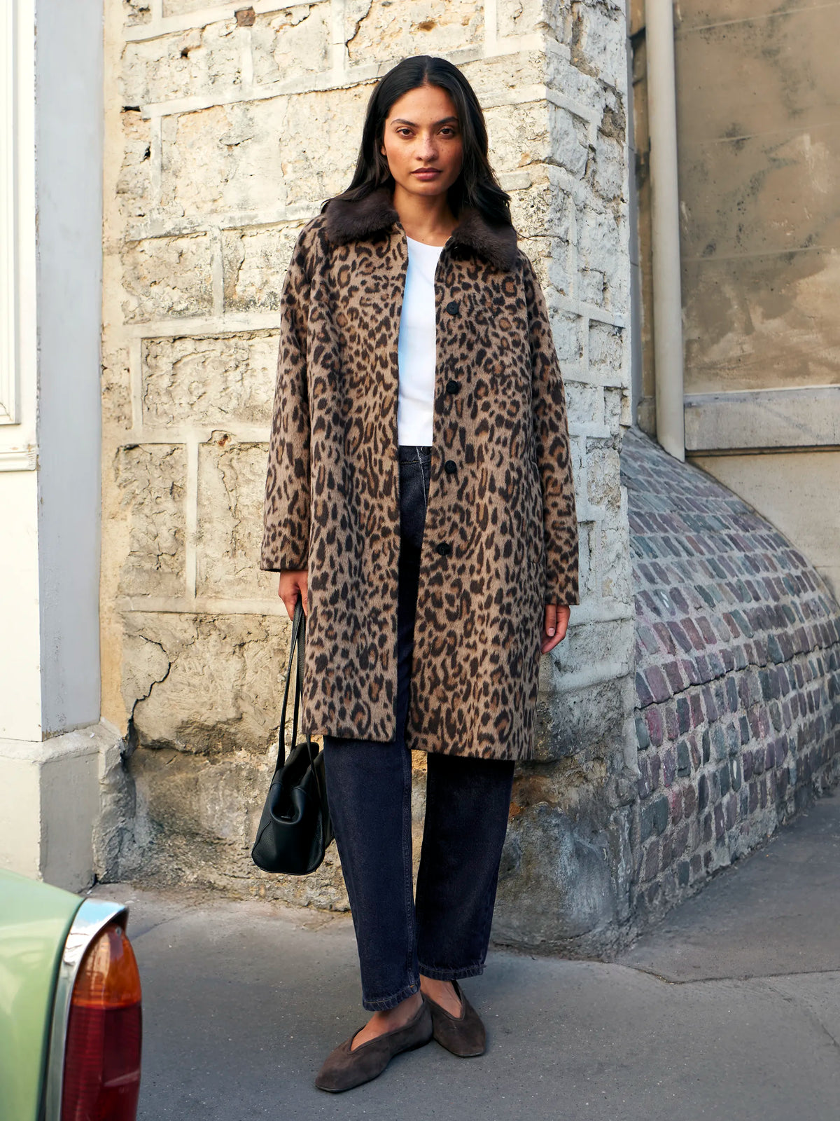 Petite Leopard Print Car Coat With Wool