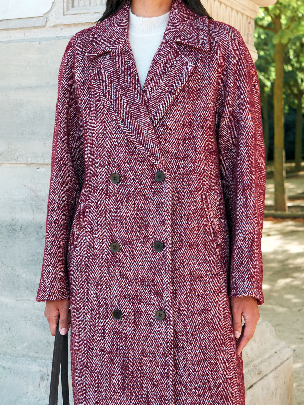 Pink Herringbone Cocoon Coat With Wool