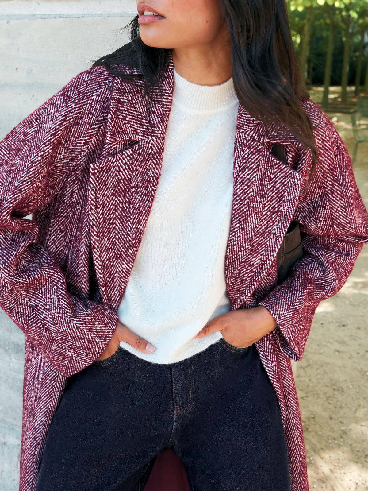 Petite Pink Herringbone Cocoon Coat With Wool